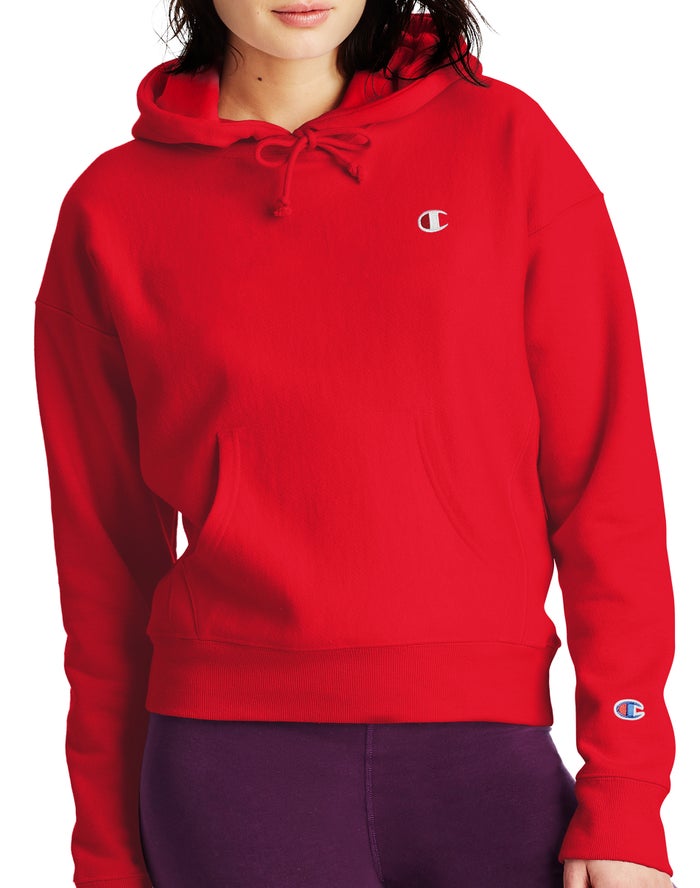 Champion Reverse Weave C Logo Kadın Kapşonlu Sweatshirt Kırmızı ( SBQPNM842 )